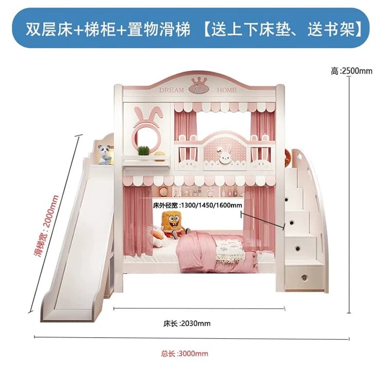 lit enfant toboggan rose