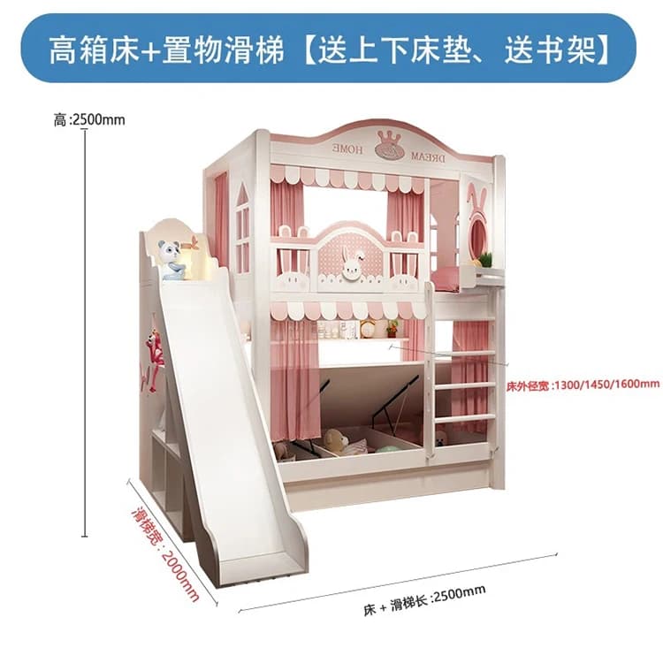lit enfant superposé rose avec toboggan