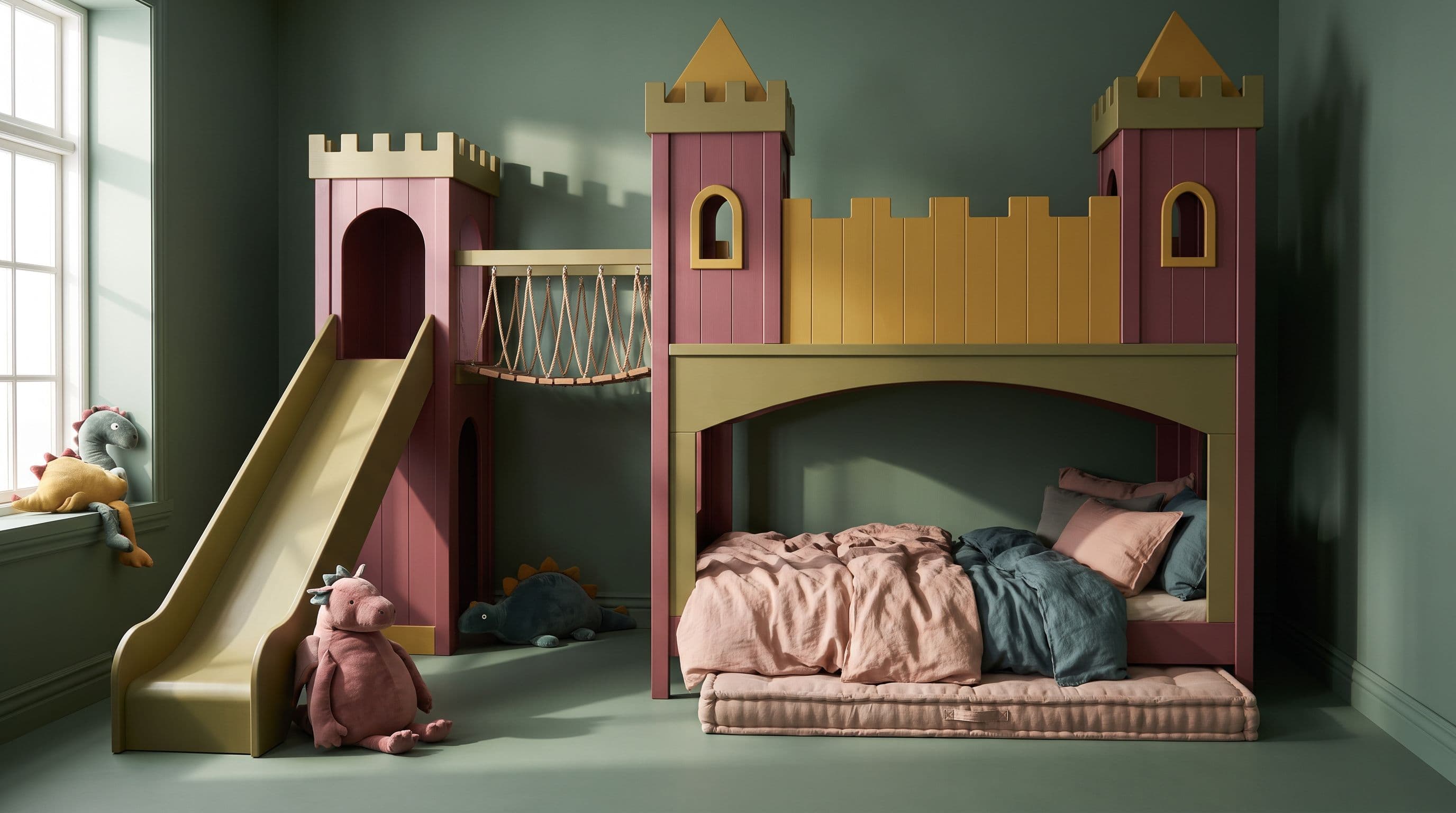 Lit-cabane château dans une chambre d'enfant